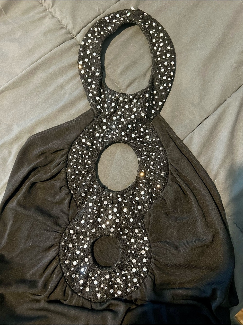 ABS Allen Schwartz Black Strapless Rhinestone Keyhole Evening Gown - Picture 5 of 6